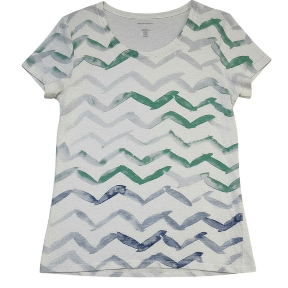 Banana Republic Blue Green Gray Chevron on white Short Sleeve T-Shirt Sz L | GUC